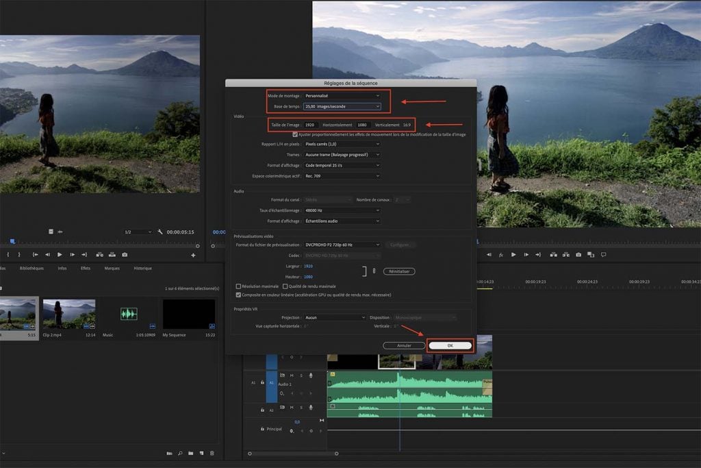 réglages Adobe Premiere Pro
