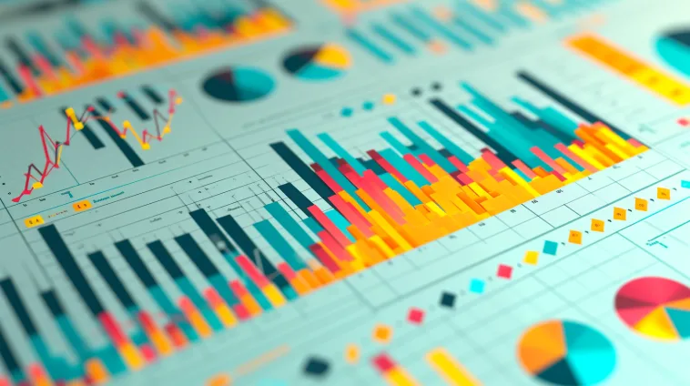 Graphiques de données complexes en couleurs vives représentant des analyses statistiques sur une feuille de calcul .
